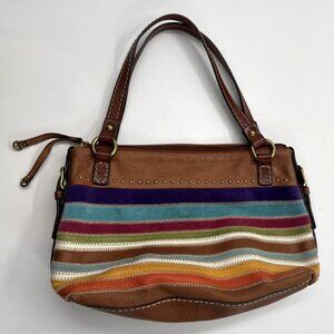 Vintage Fossil Handbag Leather Suede Colorful Studded Boho Shoulder Bag Purse
